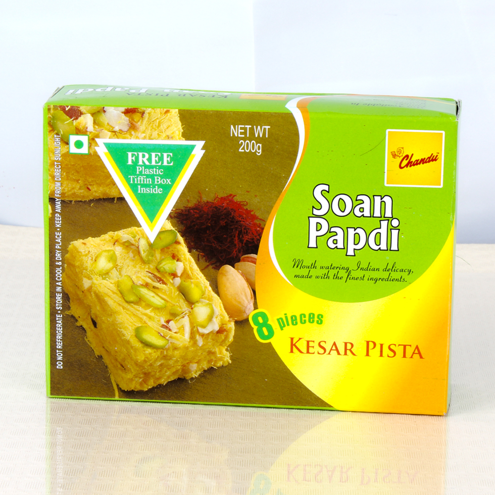 Rakhi Thali and Soan Papdi with Free Greeting Card