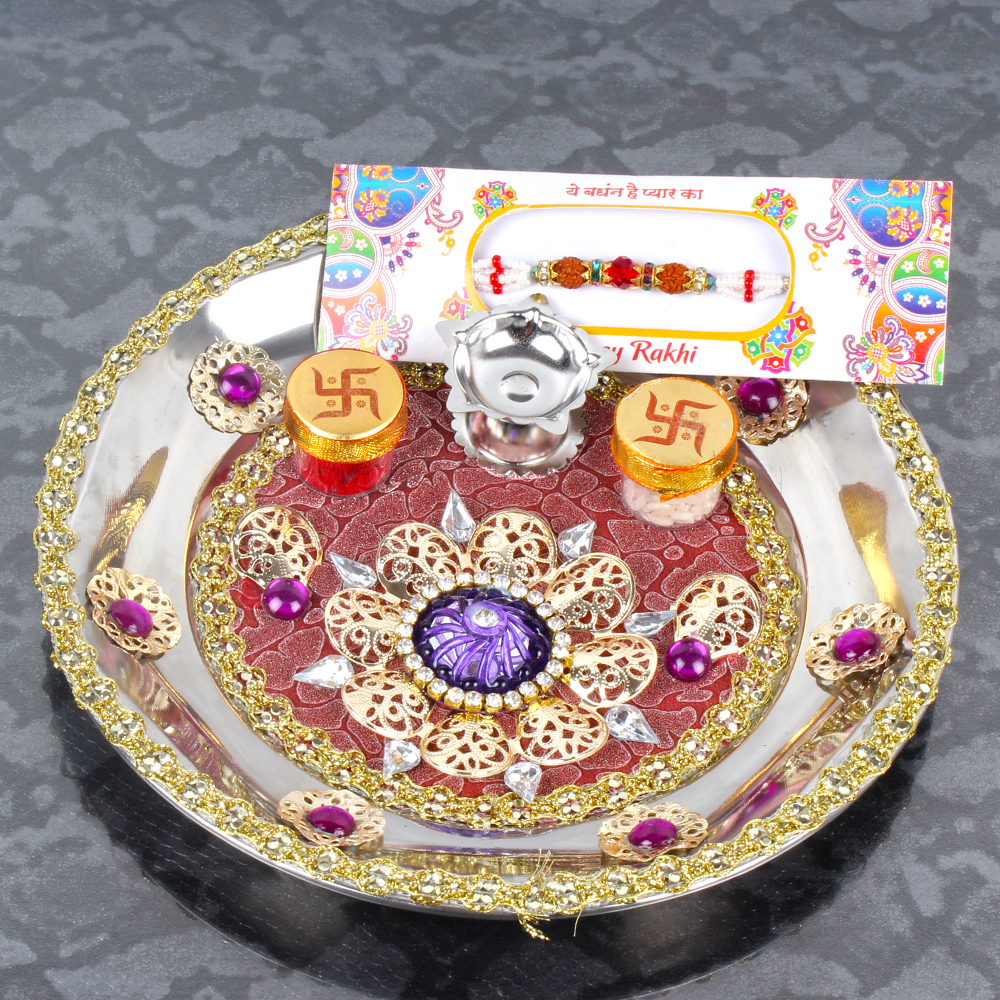 Designer Rakhi Thali with Rudraksha Rakhi