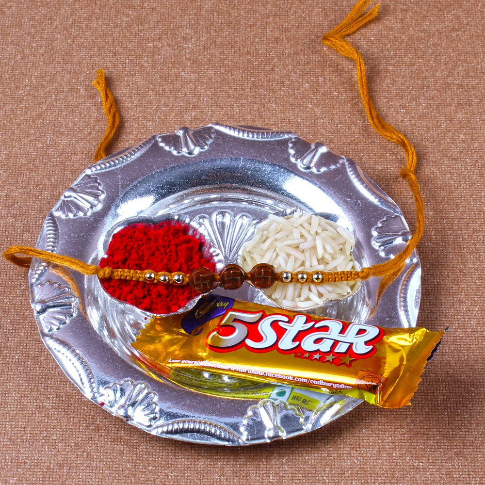 Micro Silver Shiny Rakhi Thali for Raksha Bandhan