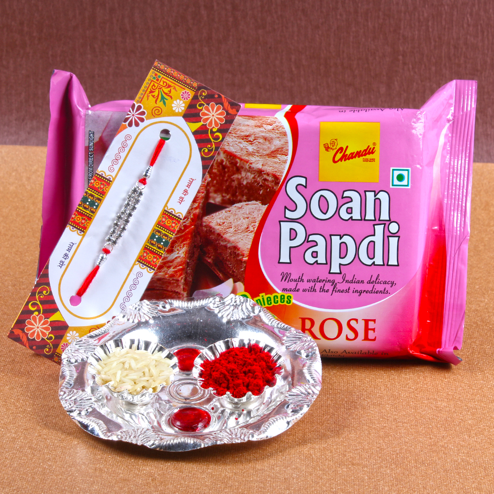 Soan Papadi Sweet and Small Rakhi Thali