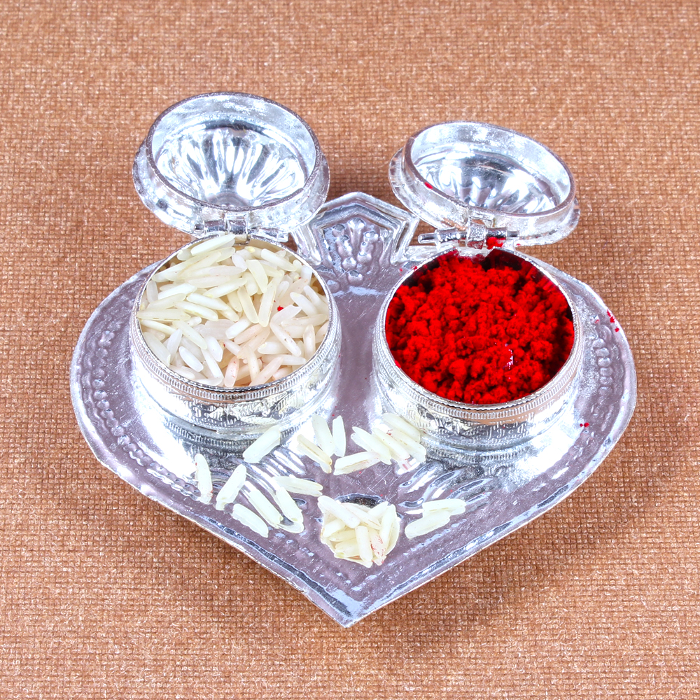 Tiny Silver Plated Rakhi Thali for Raksha Bandhan