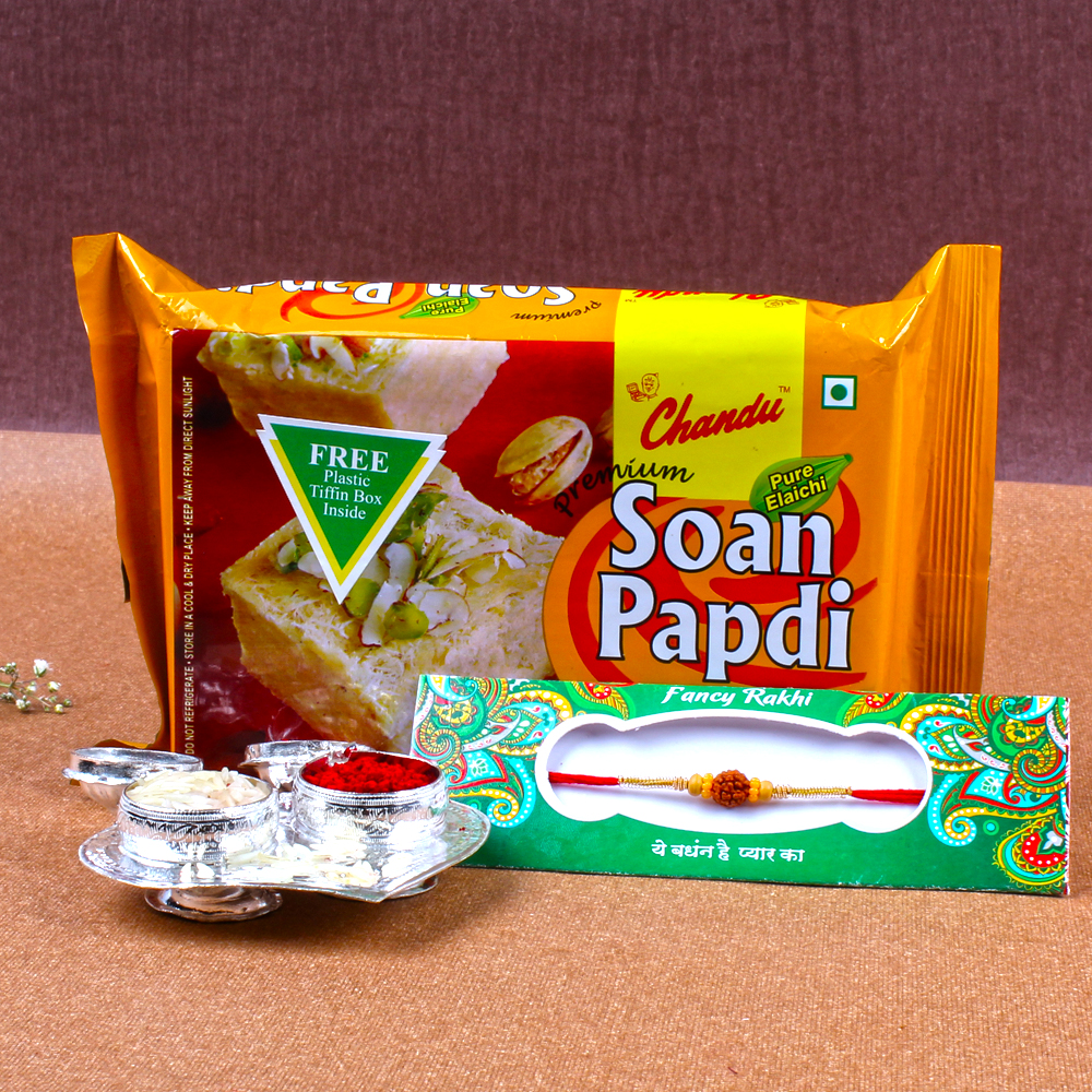 Compact Rakhi Thali and Soan Papadi Sweet