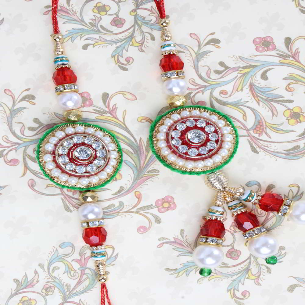 Round Shape Kundan Bhaiya Bhabhi Rakhi