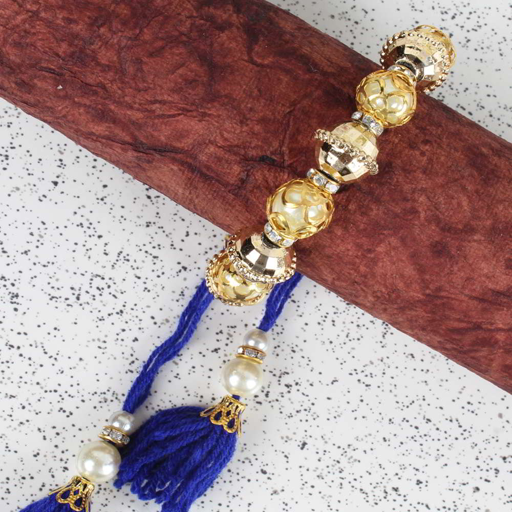 Pearl and Golden Beads Lumba Kada for Bhabhi