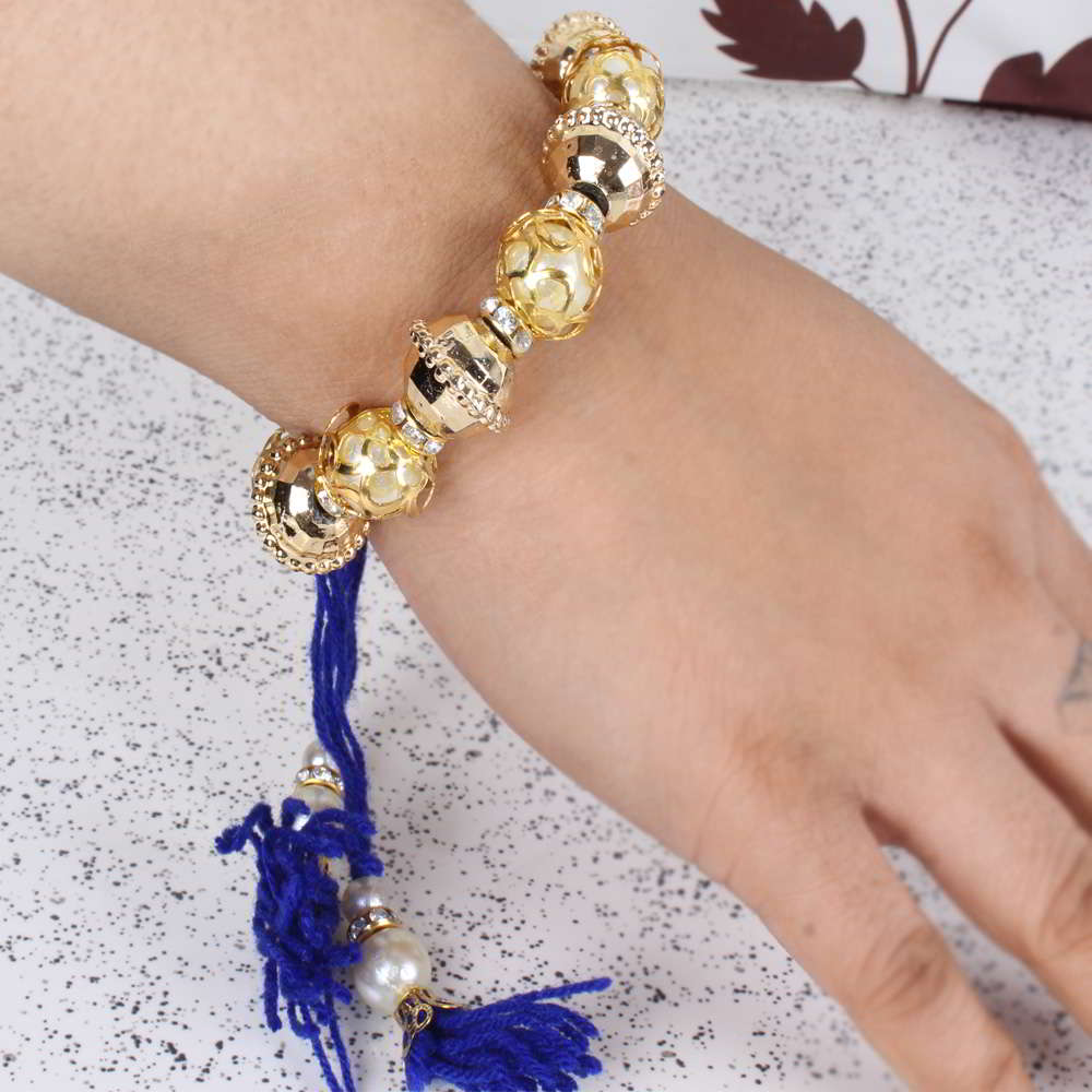 Pearl and Golden Beads Lumba Kada for Bhabhi