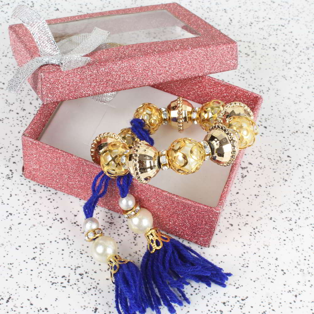 Pearl and Golden Beads Lumba Kada for Bhabhi