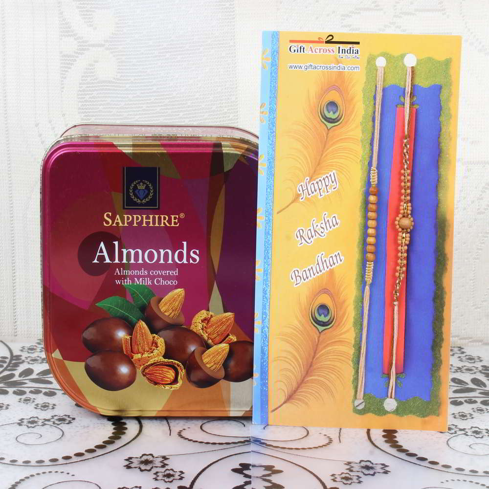 Almonds Chocolate Pack with Pair of Rakhis - UK