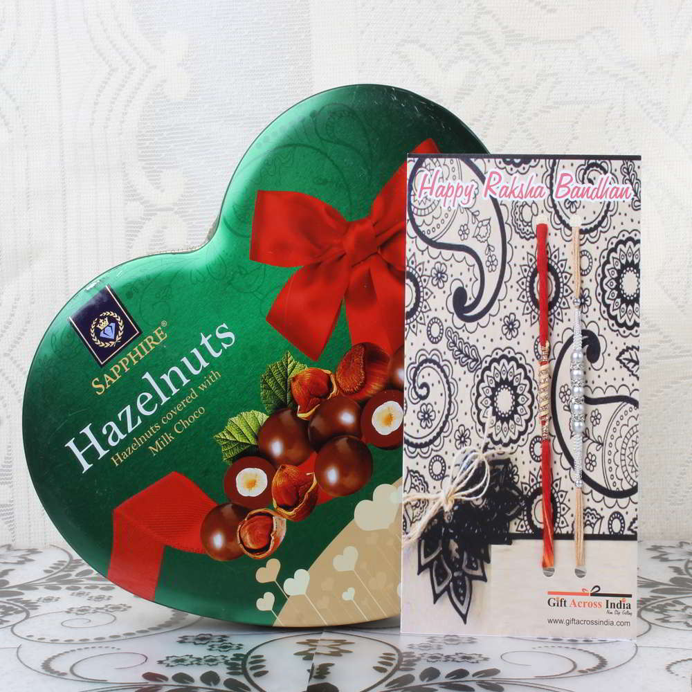 Sapphire Hazelnuts Chocolate Pack with Pair of Rakhis-USA
