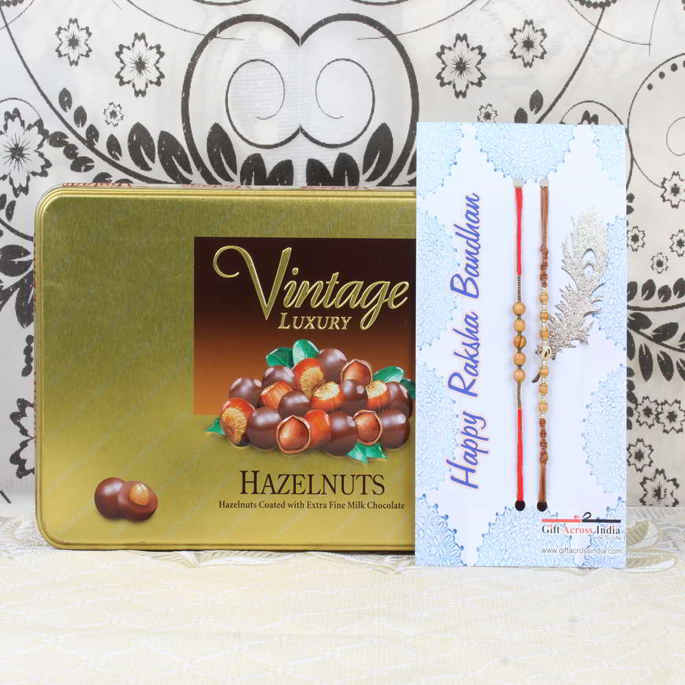 Vintage Luxury Hazelnuts Chocolate Box with Two Rakhis - Canada