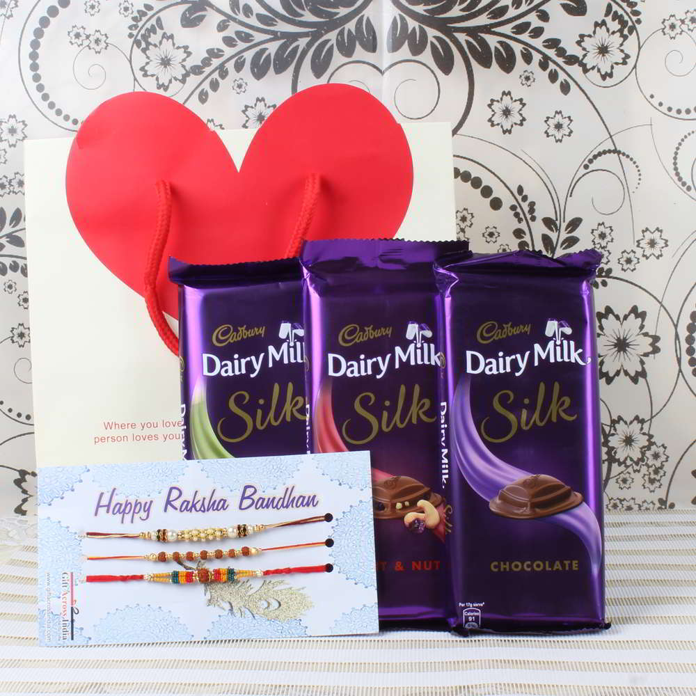 Cadbury Dairy Milk Silk Chocolate Bars with Three Rakhis