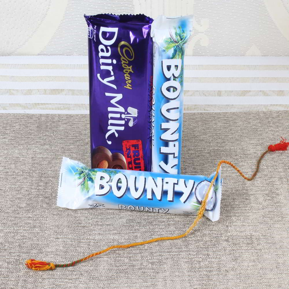 Rakhi Thread with Bounty and Dairy Milk Chocolate