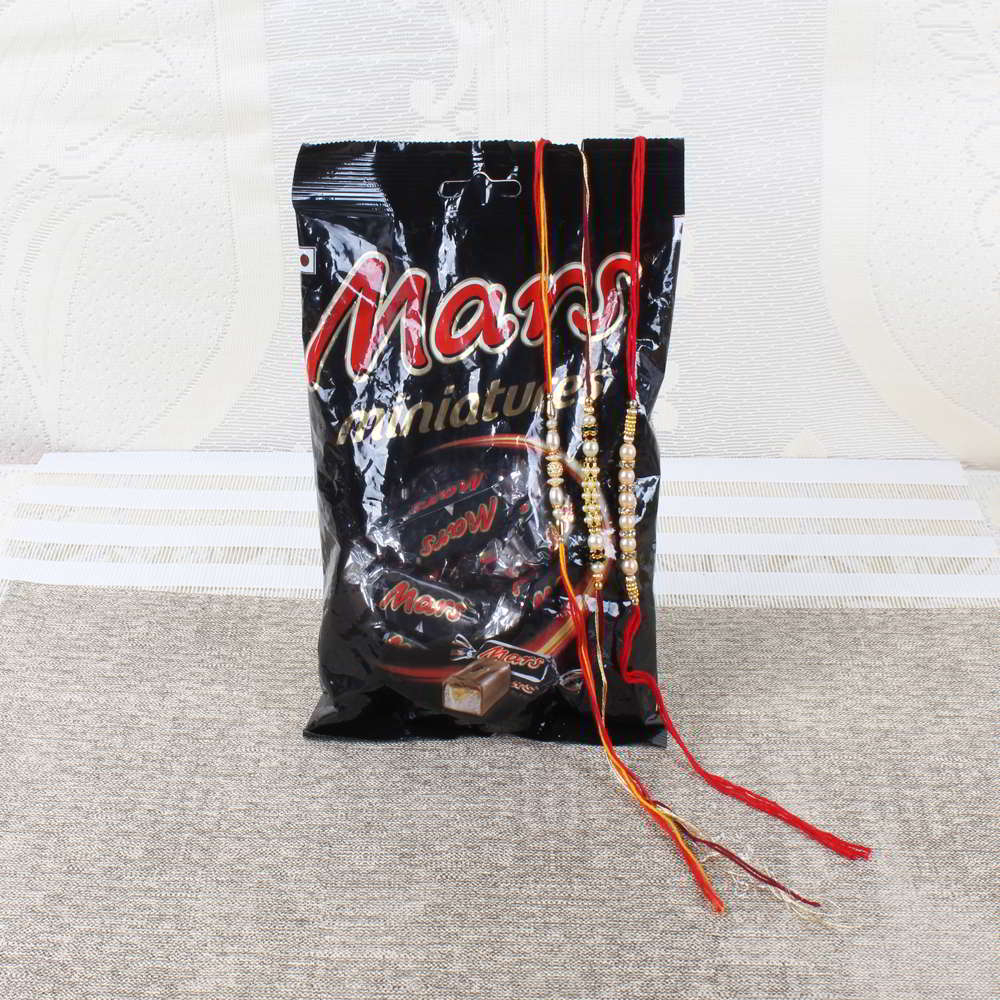 Mars Miniature Chocolate Pack with Three Rakhis