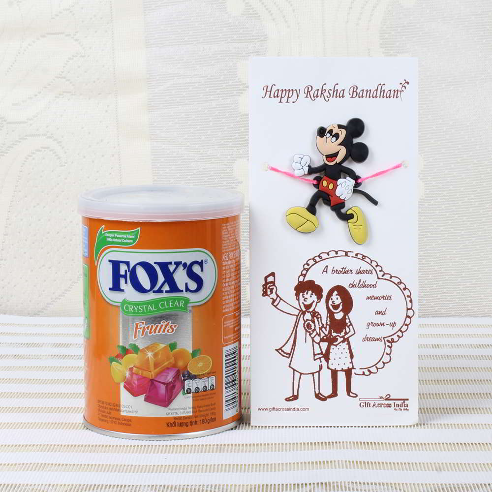 Fox Crystal Clear Chocolate Pack with Micky Mouse Rakhi