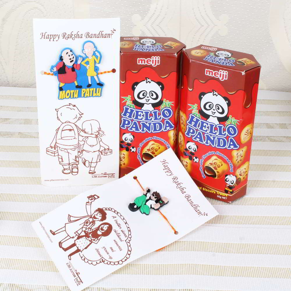 Hello Panda Chocolate Biscuits with Ben 10 Rakhi and Motu Patlu Rakhi - UK