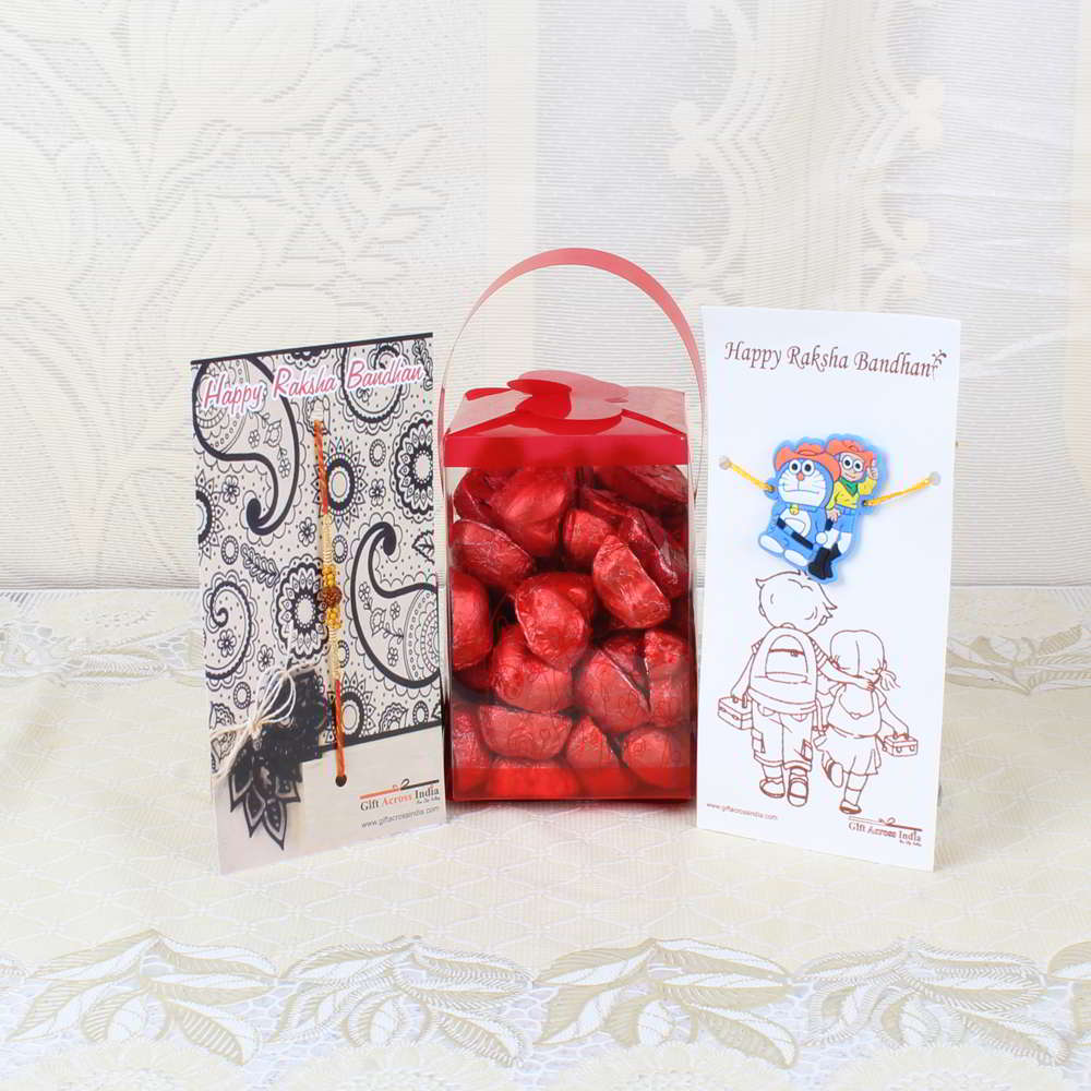 Heart Shape Home Made Chocolates with Pair of Rakhi - UAE