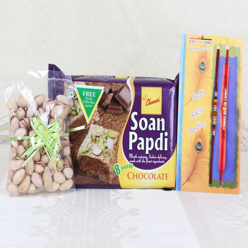 Soan Papdi and Pistachio with Pair of Rakhi - Canada