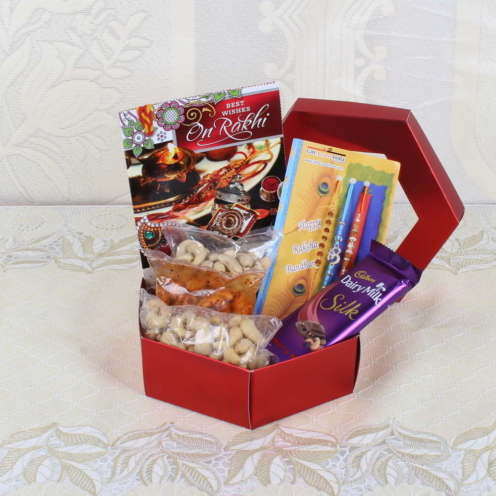 Rakhi Gift Box of Cashew Nuts and Cadbury Dairy Milk Silk Chocolate