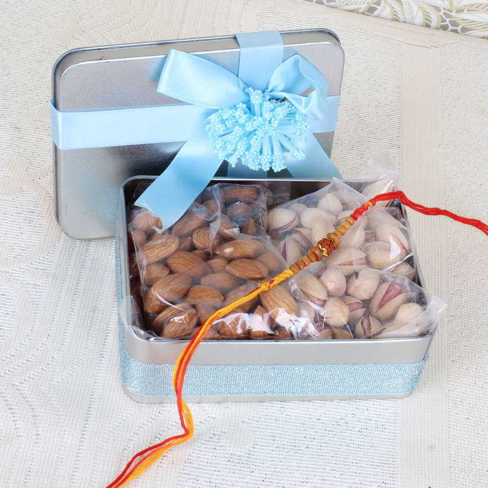 Gift Box of Tasty Nuts and Rakhi