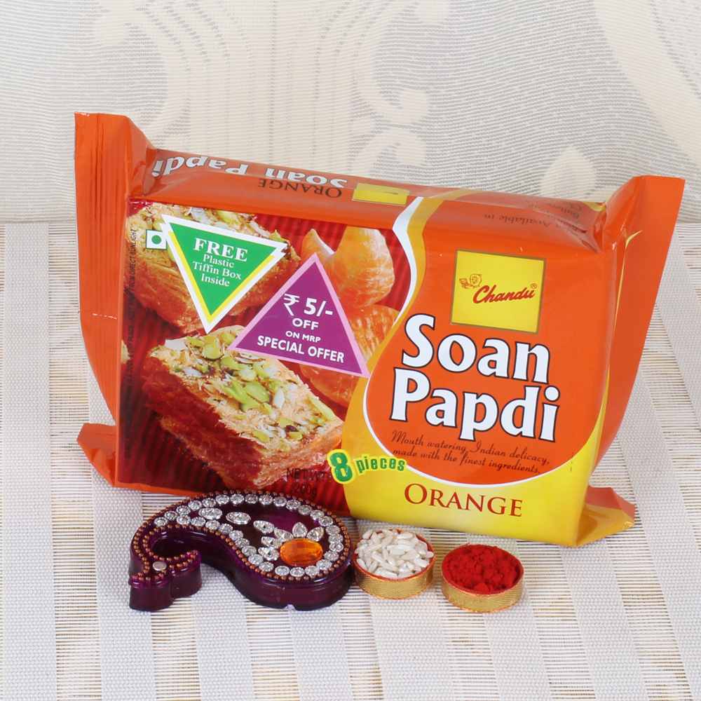 Orange Soan Papdi Sweets with Bhai Dooj Tikka