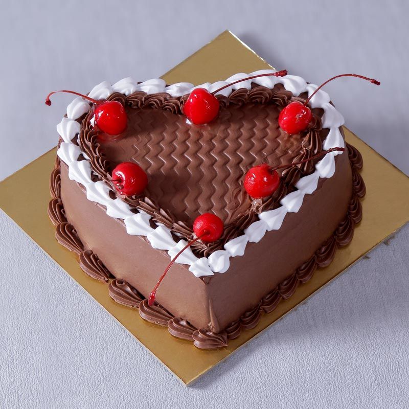 Eggless Chocolate Heart Shape Cherry Cake