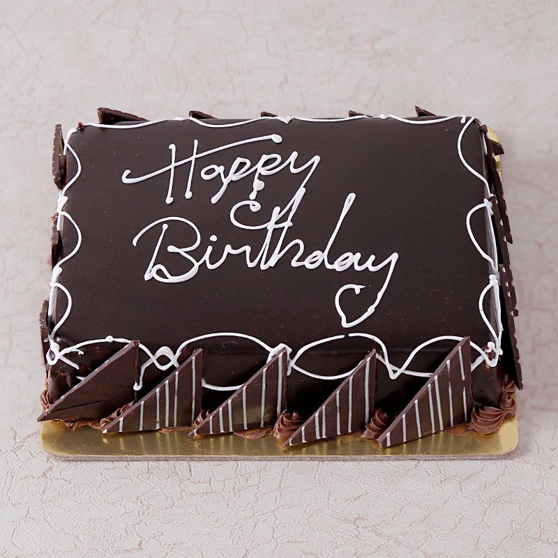 Square Shape Dark Chocolate Happy Birthday Cake