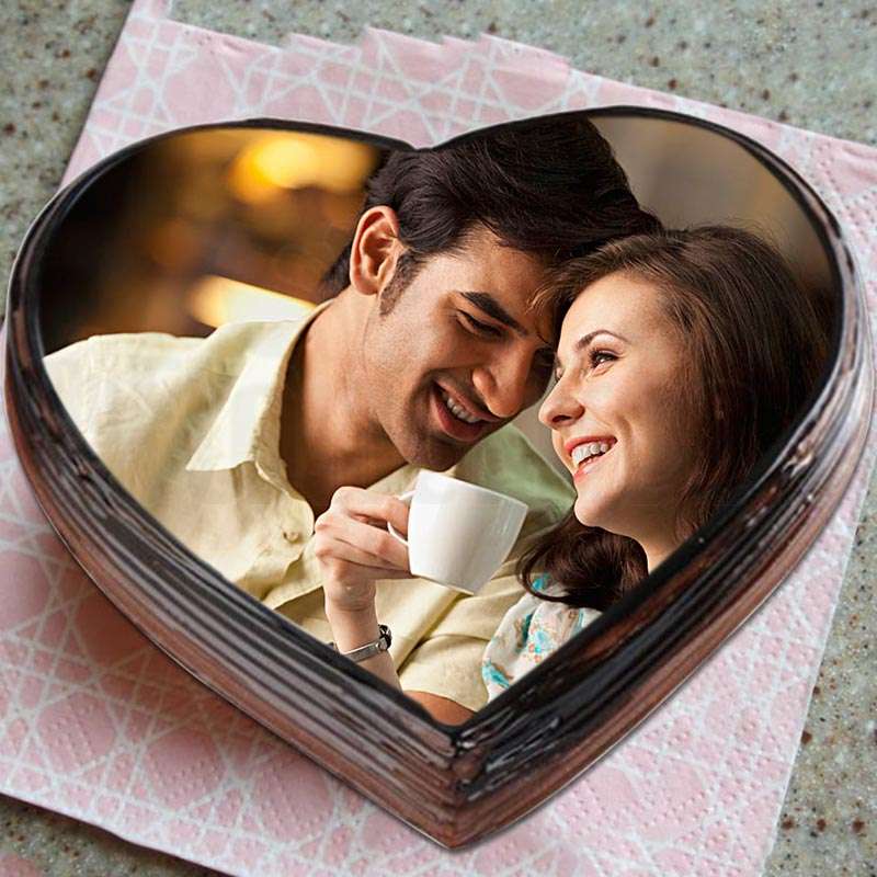 Heart Shape Chocolate Photo Cake for My Love