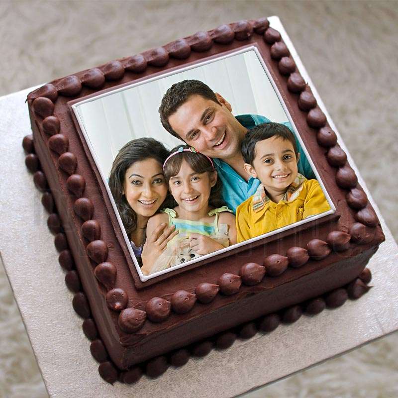 Square Shape Chocolate Personalised Photo Cake for My Family