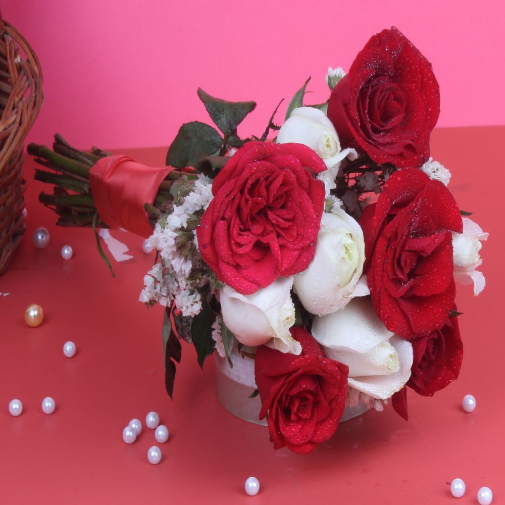 Ten White and Red Roses Bouquet