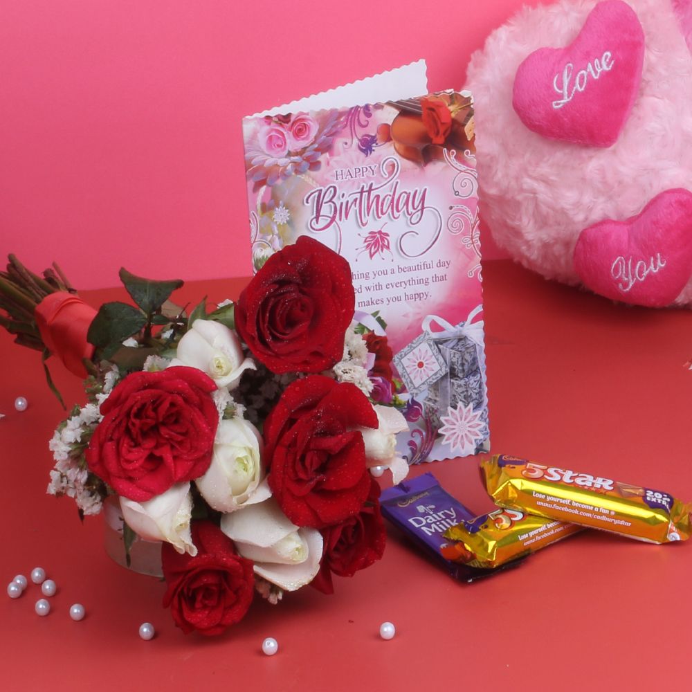 Hand Tied Bouquet and Chocolates with Birthday Greeting Card