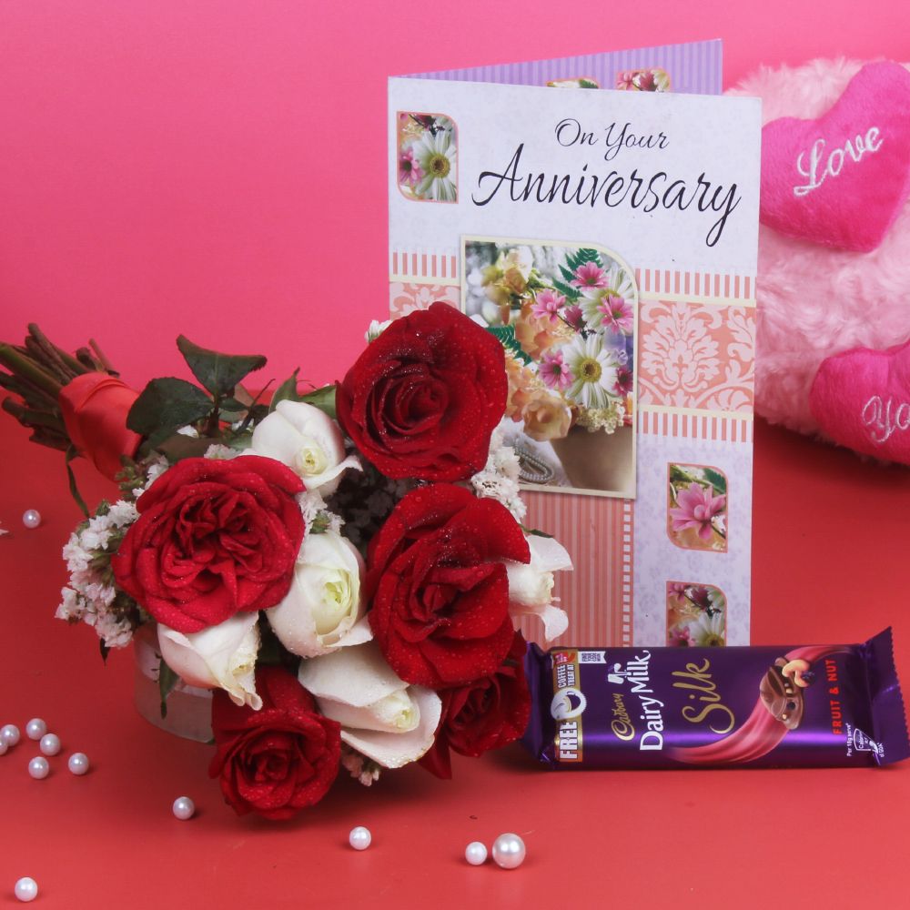 Bouquet of Ten and Greeting Card with Chocolates