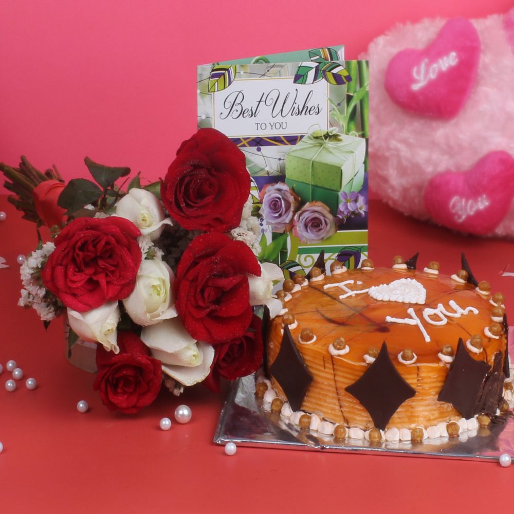 Best Wishes Combo of Roses and Cake