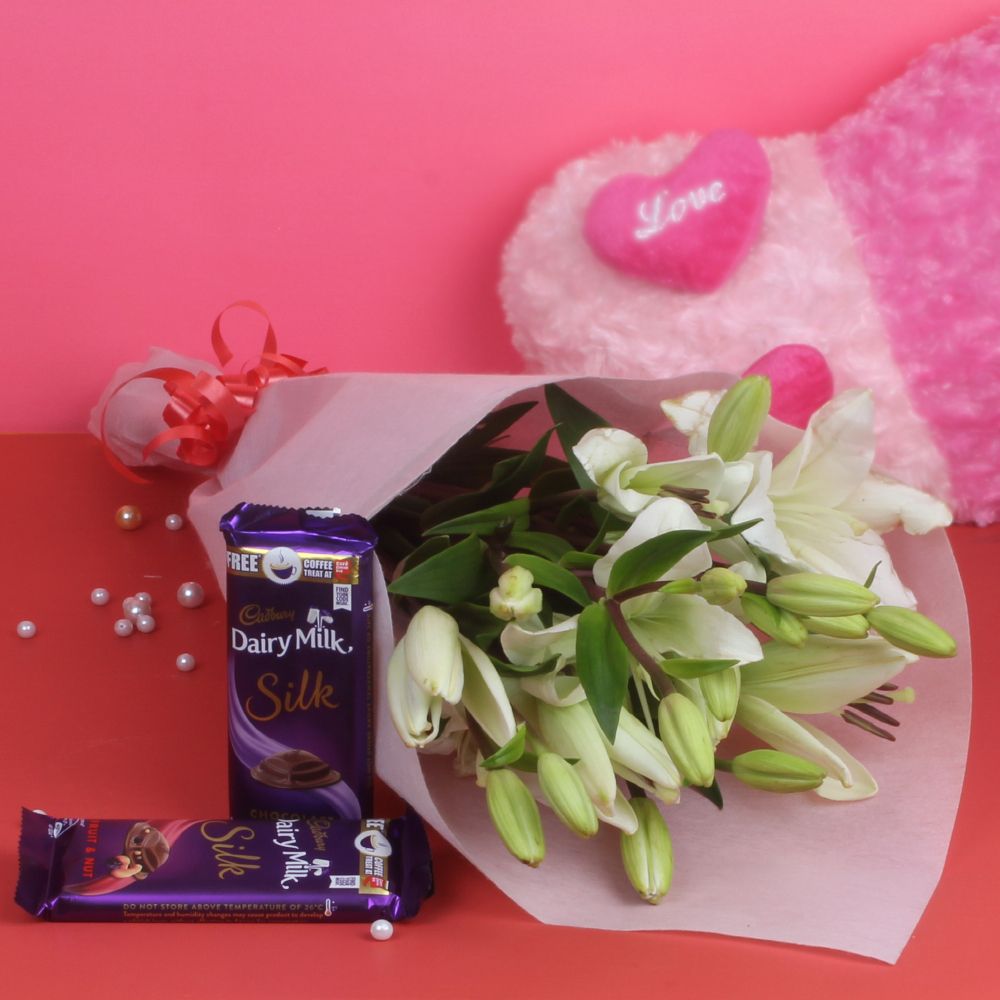Six Lillies Bouquet with Cadbury Chocolate
