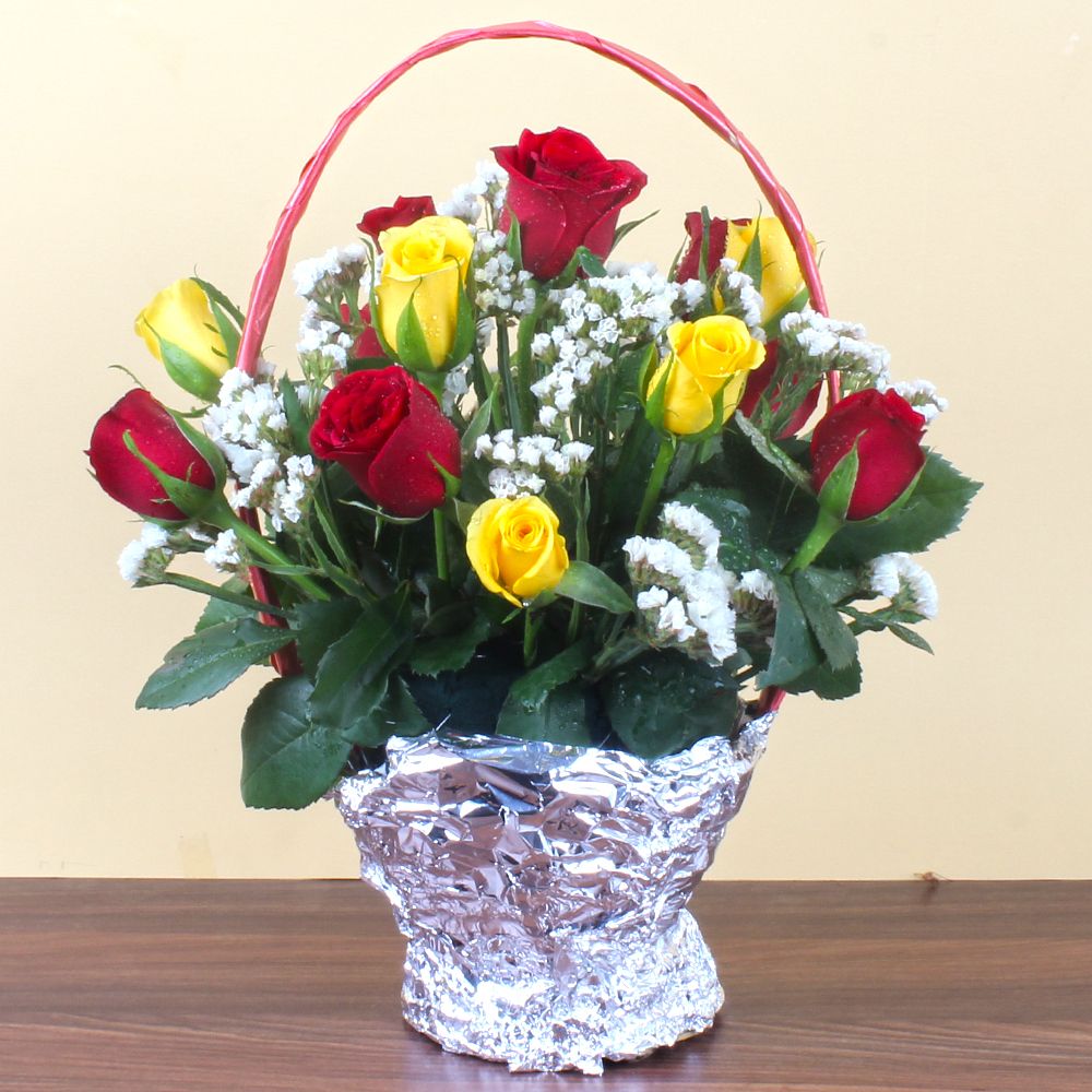 Basket of Red and Yellow Roses