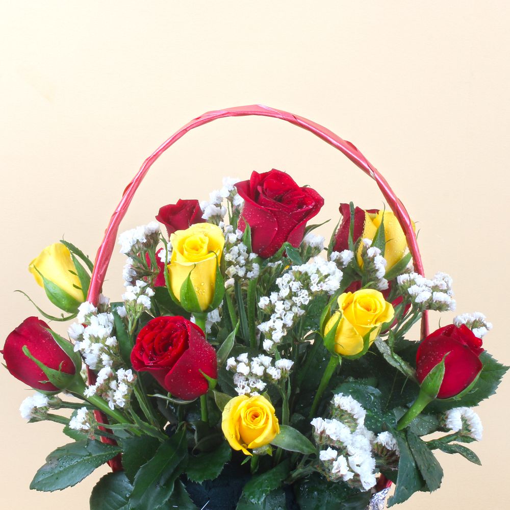 Basket of Red and Yellow Roses