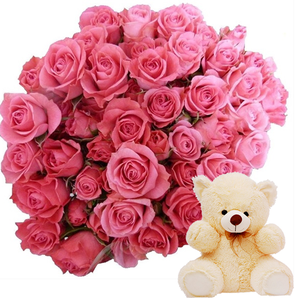 Cute Teddy with Pretty Flowers