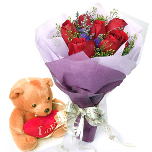 6 Roses with Teddy Combo