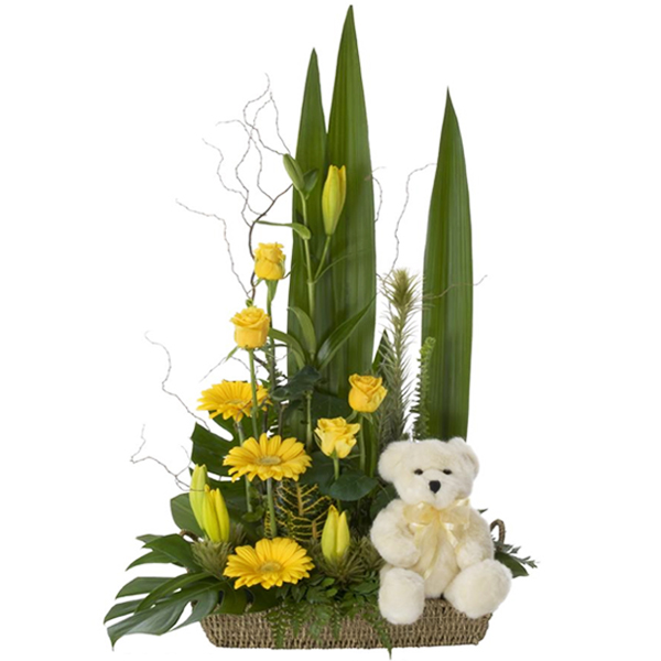 Yellow Flowers with Teddy bear