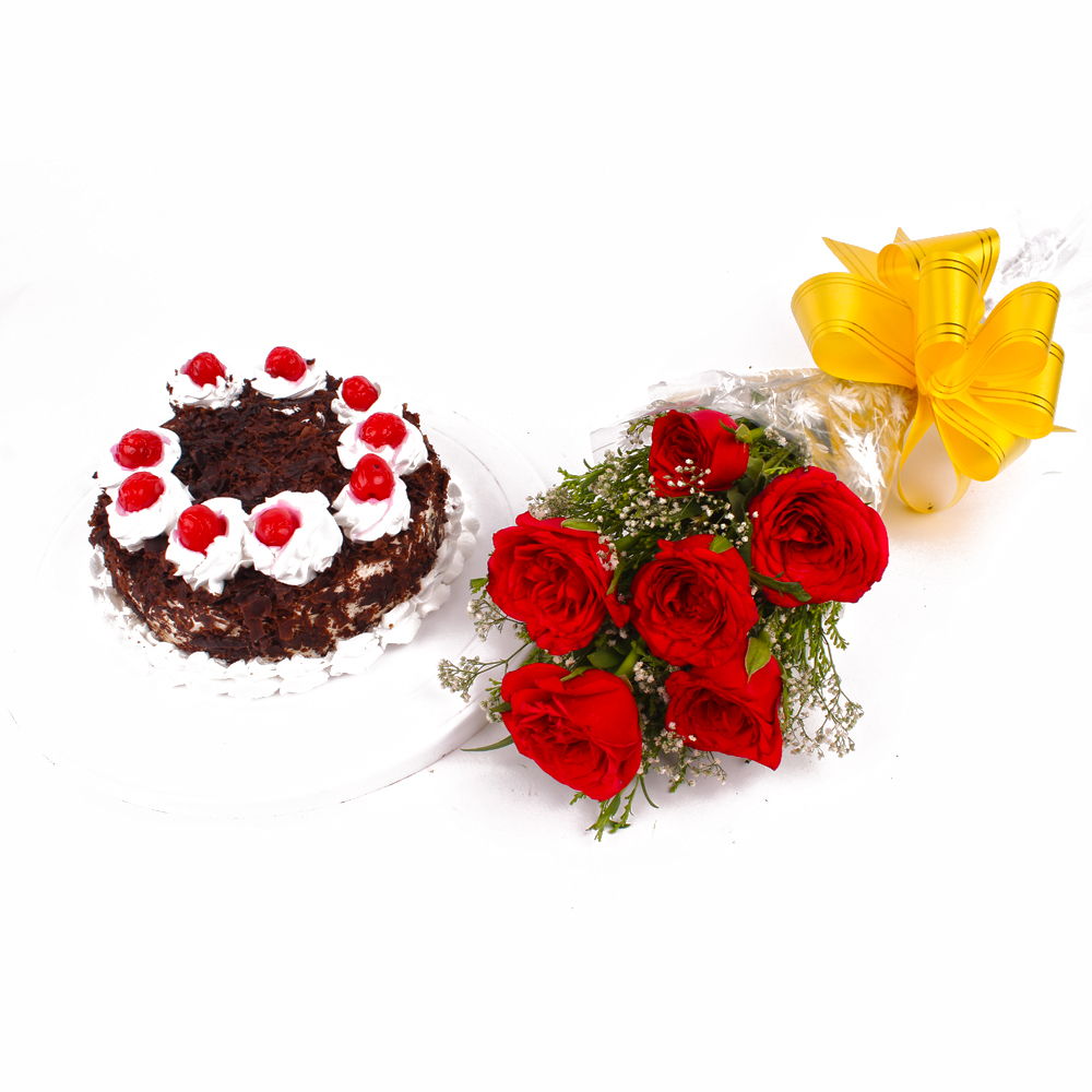 Eggless Black Forest Cake with Beautiful Six Red Roses