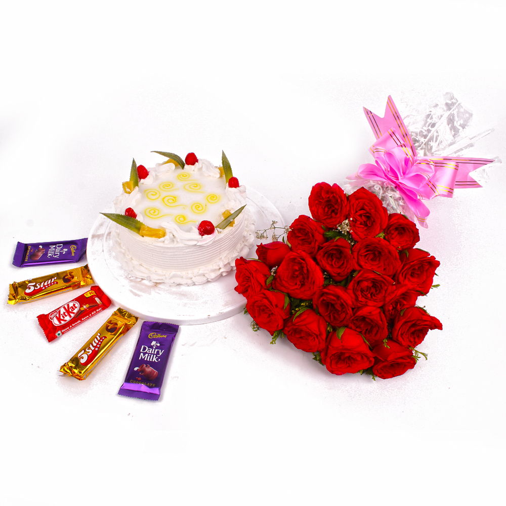 Red Roses and Pineapple Cake with Cadbury Chocolates