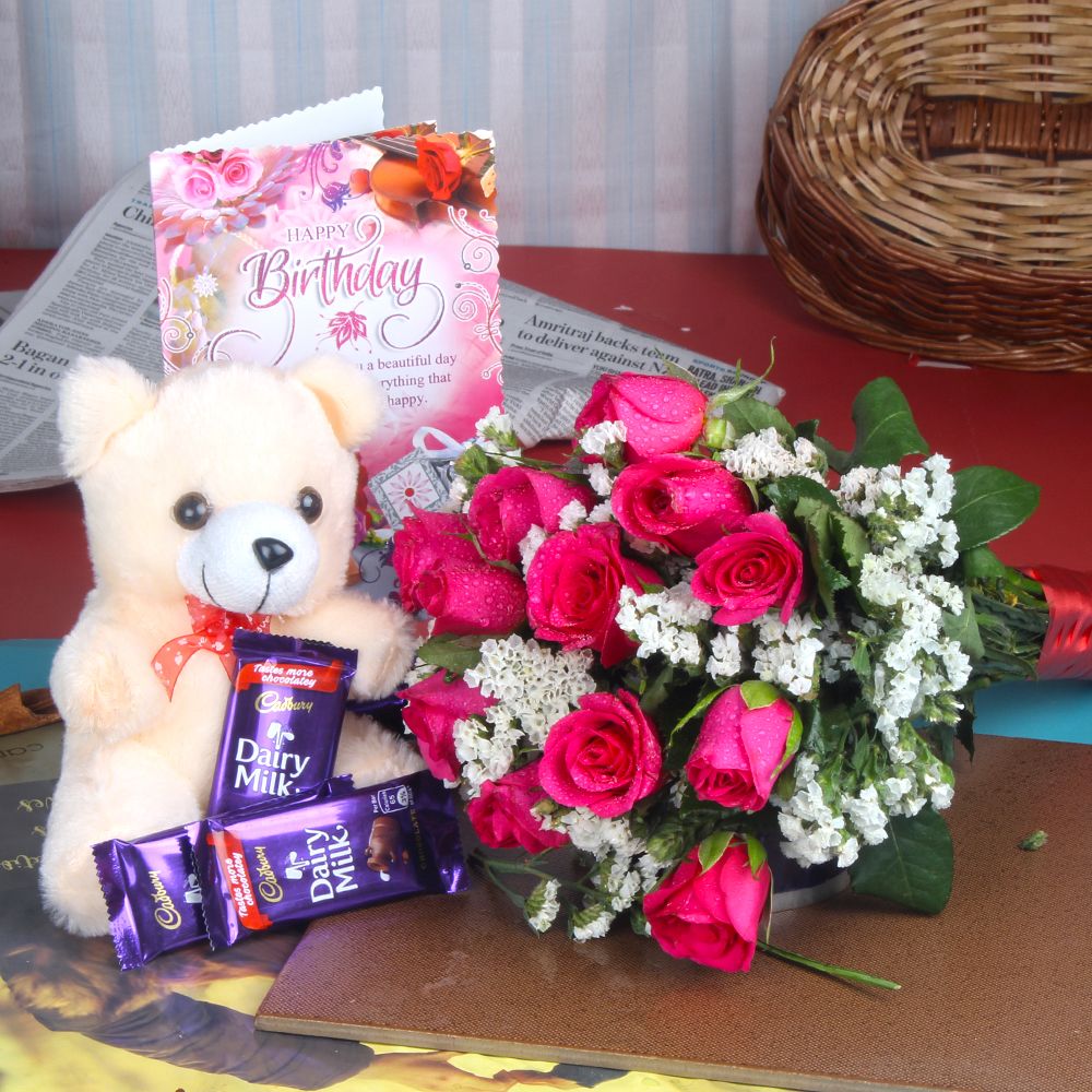 Birthday Greetings with Teddy and Dairymilk chocolates