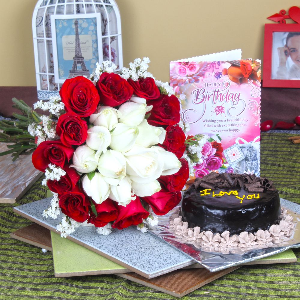 Chocolate Cake with Roses Hamper for Birthday Party
