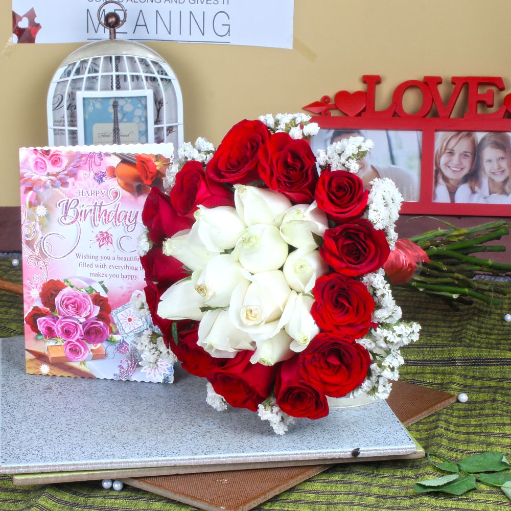 Mix Roses Bunch with Birthday Card