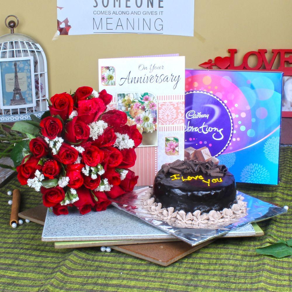 Anniversary Celebration Chocolate Pack with Cake and Card
