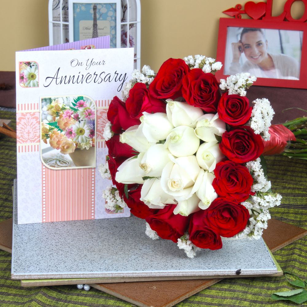 Anniversary Mix Roses Bouquet with Greeting Card