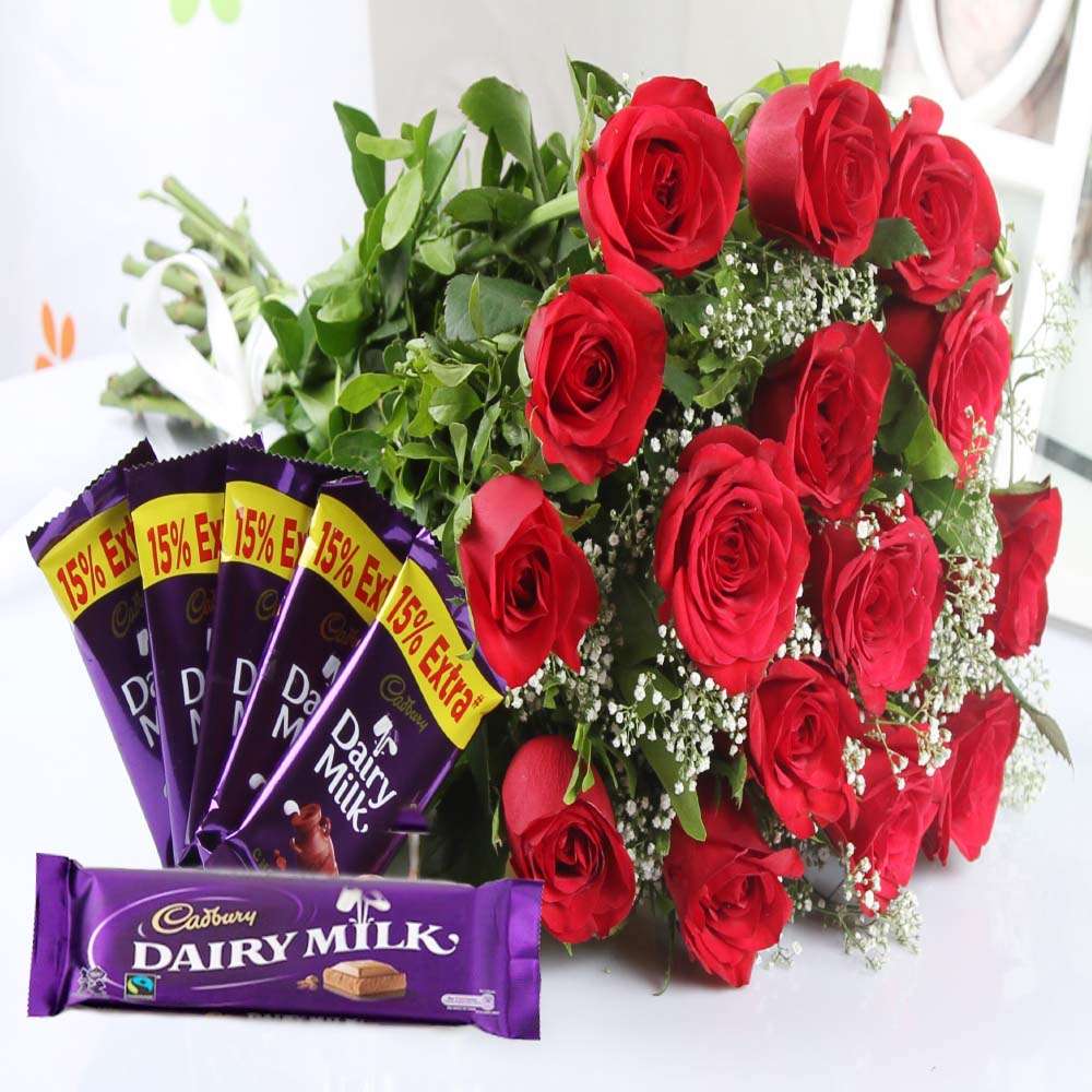 Red Roses Bouquet with Cadbury Chocolates Bars