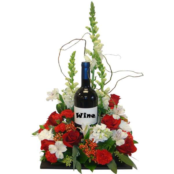Mix Flowers Basket with Wine