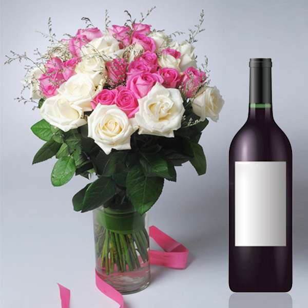 Wine Hamper with Roses Vase