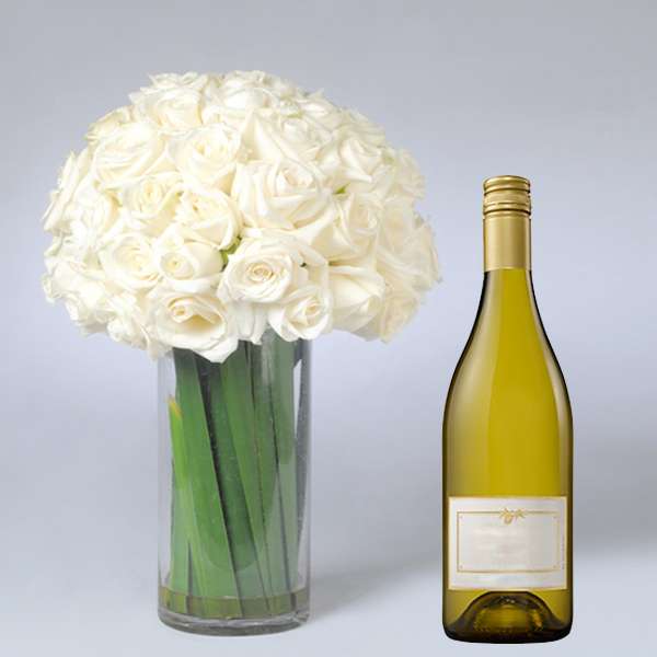 Wine with White Roses Vase