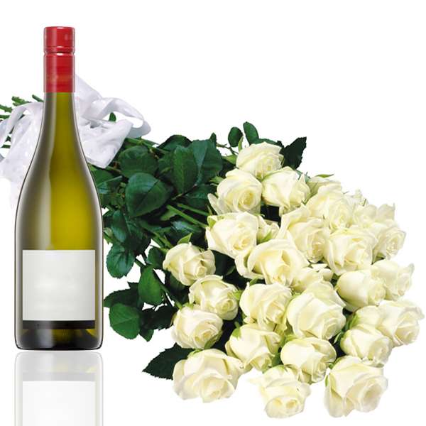 Wine with White Roses