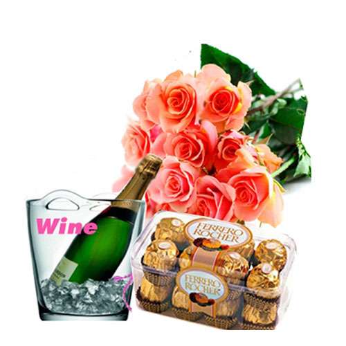 Wine with Orange Roses and Ferrero Rocher Chocolate